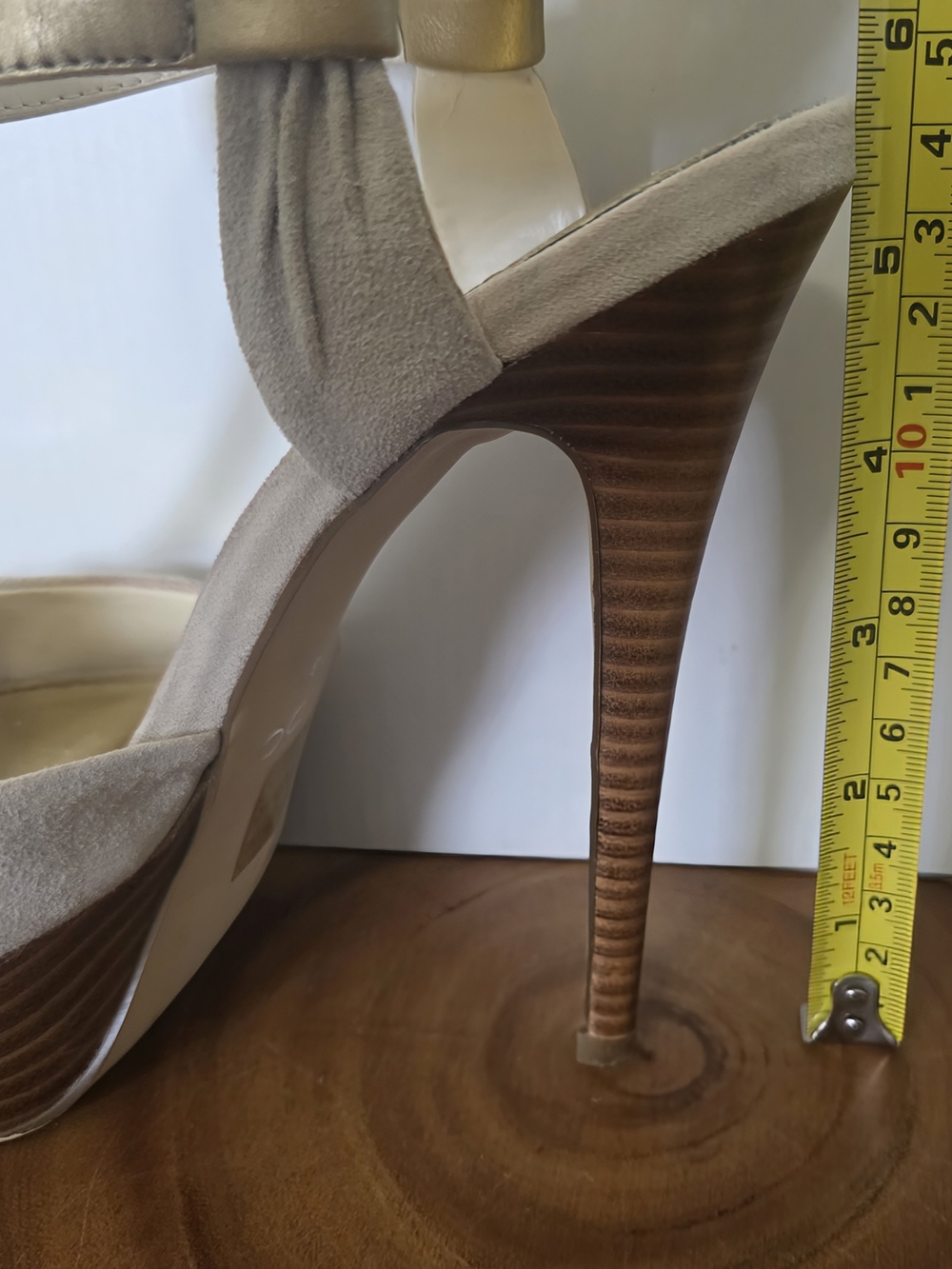 ALDO Gold and Cream T-Strap Peep-Toe Heels - Picture 3 of 9